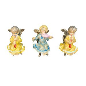 Vintage Angel Musician Figurines Sitting on Chairs Set Of 3 Made in Italy
